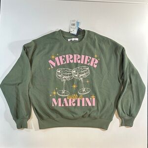Merrier with a Martini Graphic Sweatshirt Green by Grayson Threads NWT Size S